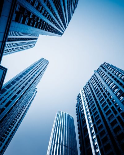 Skyscrapers from a low angle view in modern city of China.